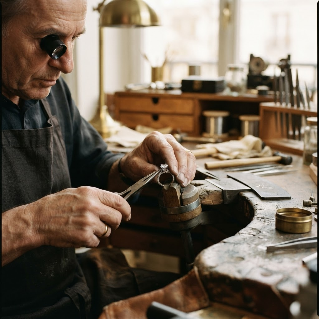 Un maître joaillier façonnant une bague sur-mesure à l'atelier MYP Monaco