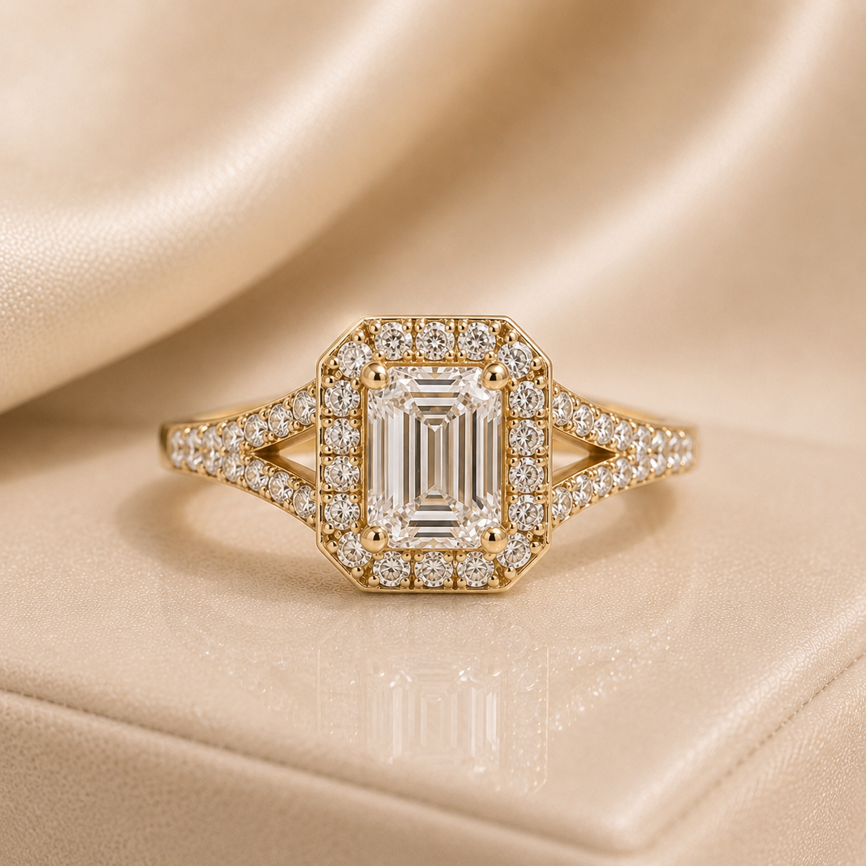 Impératrice — bague de fiançailles diamant naturel, taille émeraude
